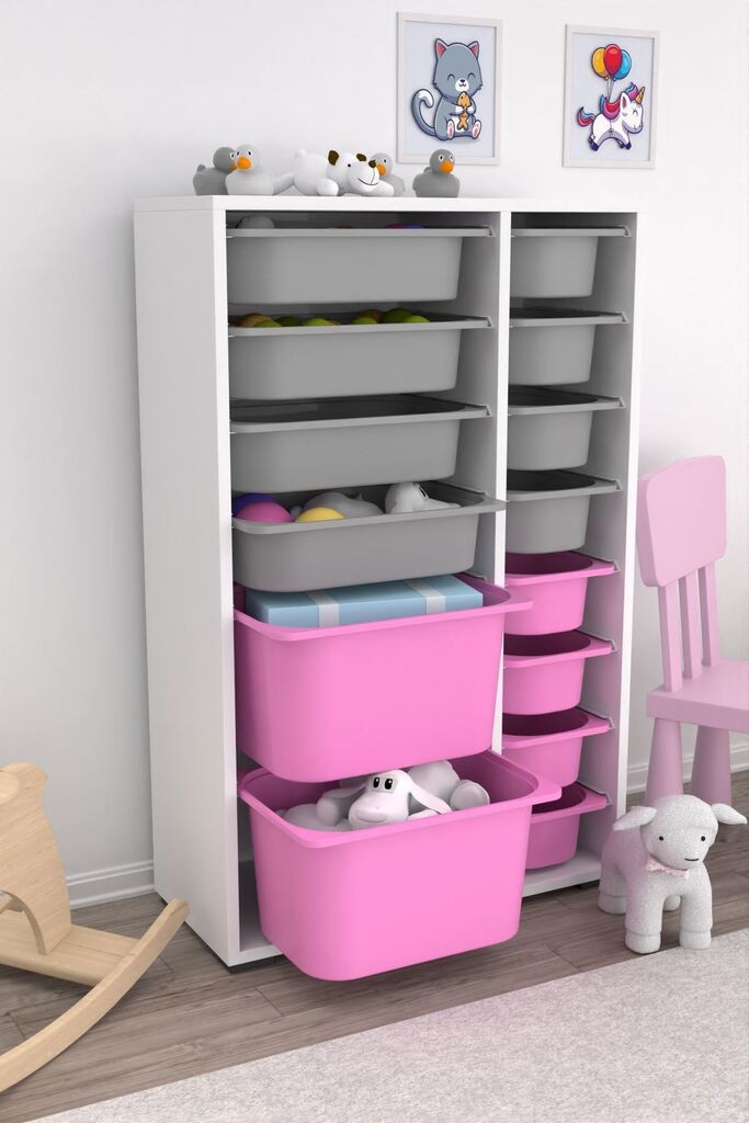 Hanah Home Višenamjenska komoda Rine 2D4K8U, 69,5 x109 x30 cm, Bijelo-sivo-roza