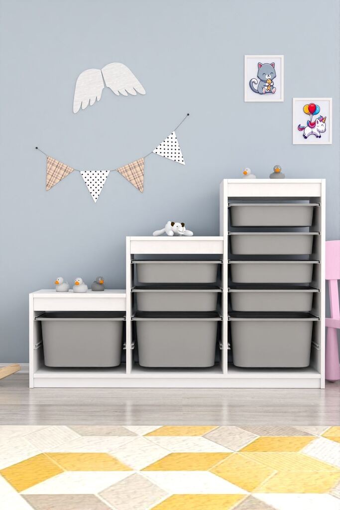 Hanah Home Višenamjenska komoda Swiss, 132 x93 x30 cm, Bijelo-siva