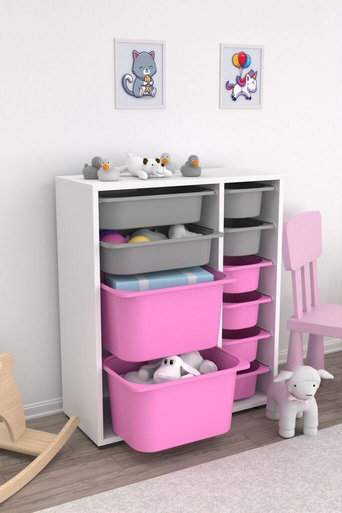 Hanah Home Multifunkcionalna komoda Zen 2D2K6U, 69,5 x83 x30 cm, Bijelo-sivo-roza