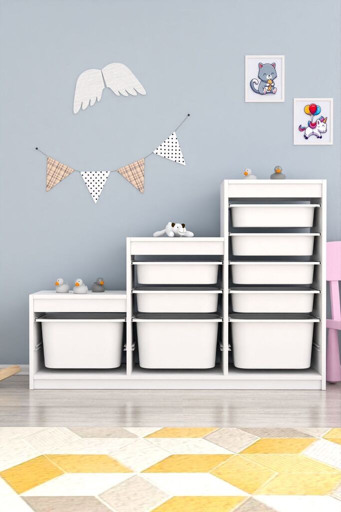 Hanah Home Višenamjenska komoda sa ladicama, švicarski stil, 132 x 93 x 30 cm, bijela