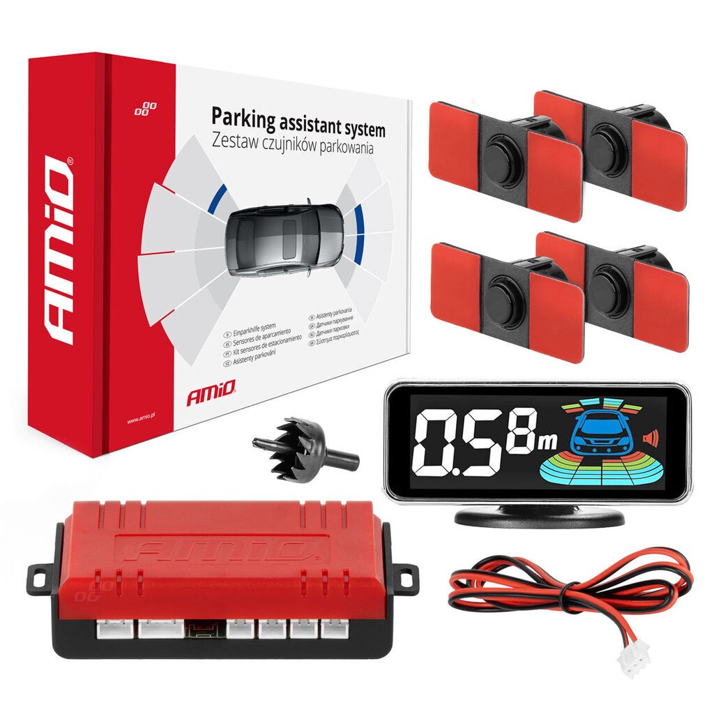 Amio, Parking senzori sa 3D displejem za unutrašnju montažu (4 senzora), Crni 03190