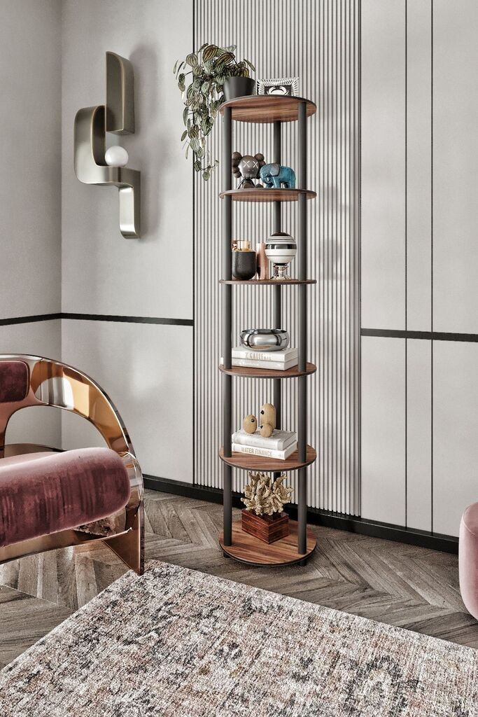 Hanah Home Biblioteka Okrugla Biblioteka 6 slojeva, Orah