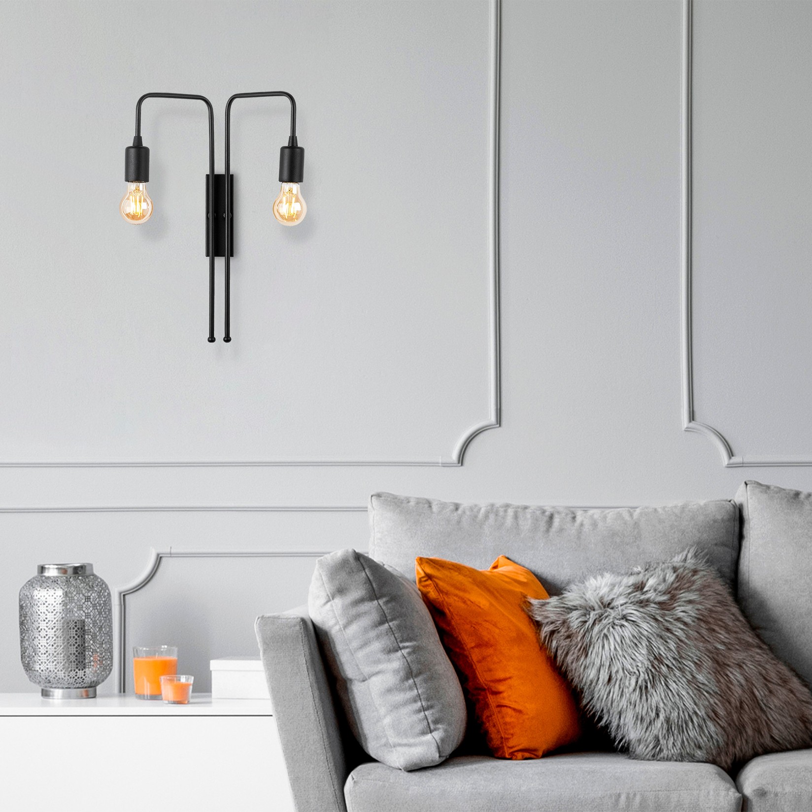 Opviq Zidna lampa 2 x E27 Grlo, Crna