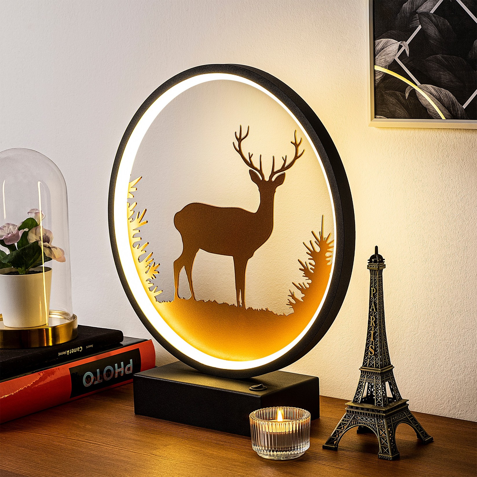 Opviq stolna lampa, crno-bakrena