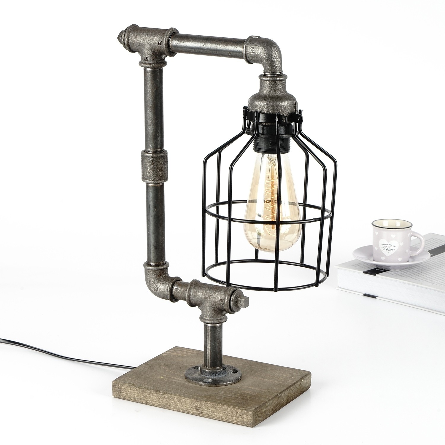 Opviq Stona lampa E27 Grlo, Crno-srebrna