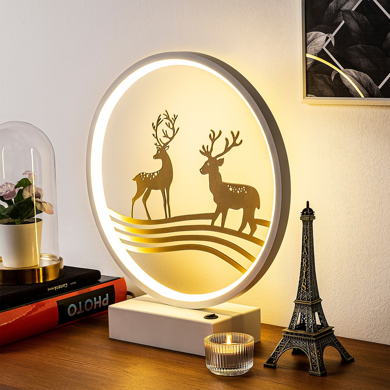 Opviq Stona lampa, Bijelo-zlatna