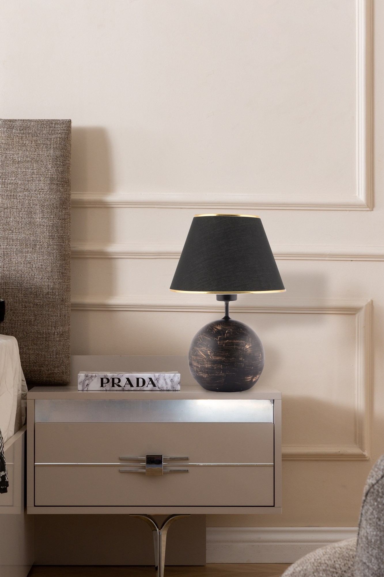 Opviq Stona lampa E27 Grlo, Crno-zlatna