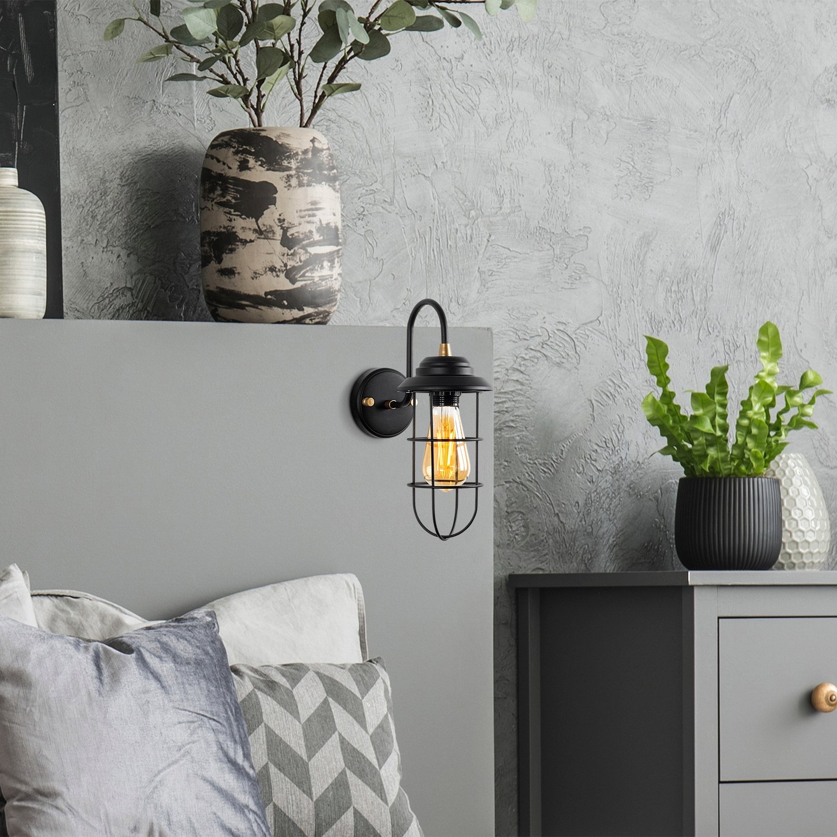 Opviq Zidna lampa E27 Grlo, Crno-zlatna