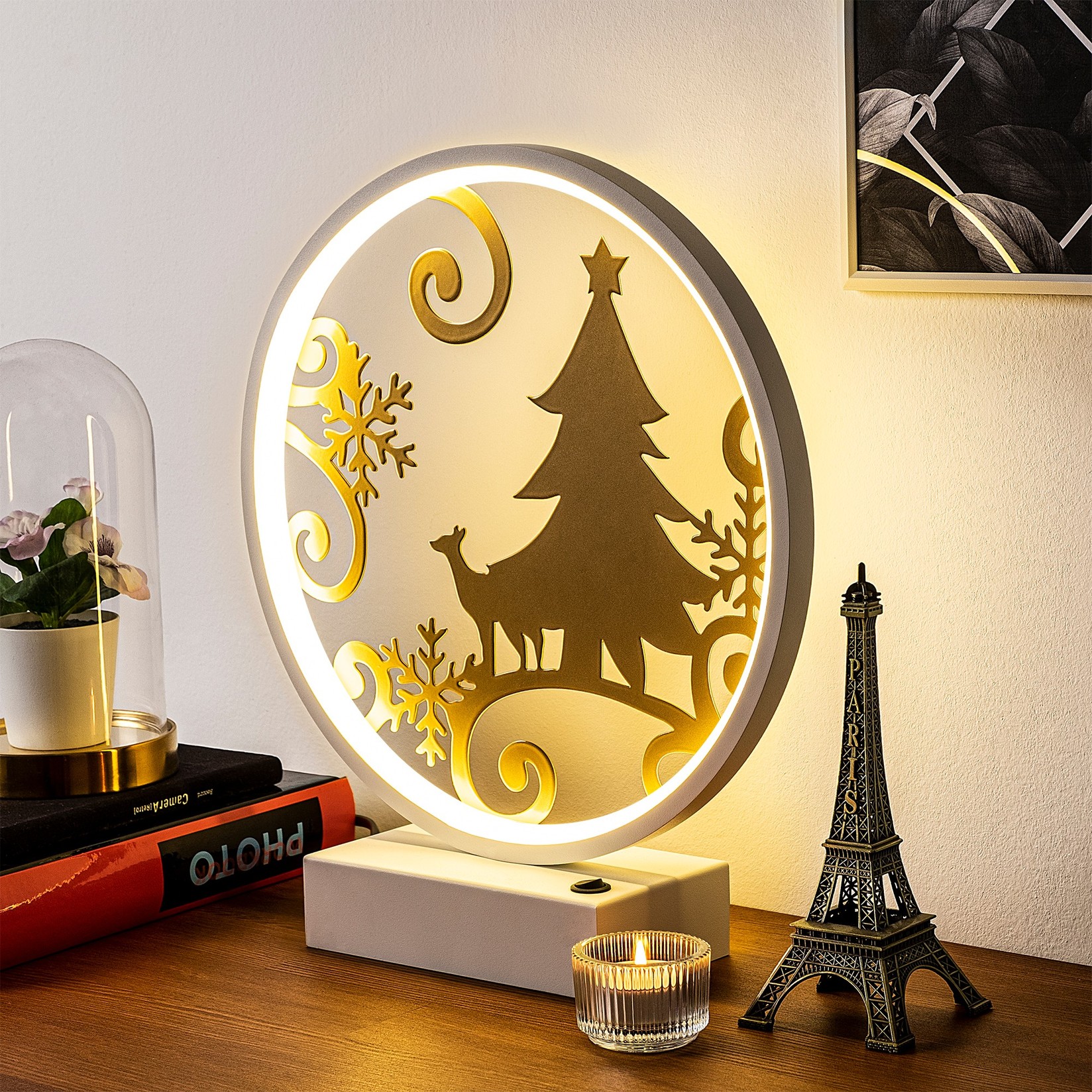 Opviq Stona lampa, Bijelo-zlatna