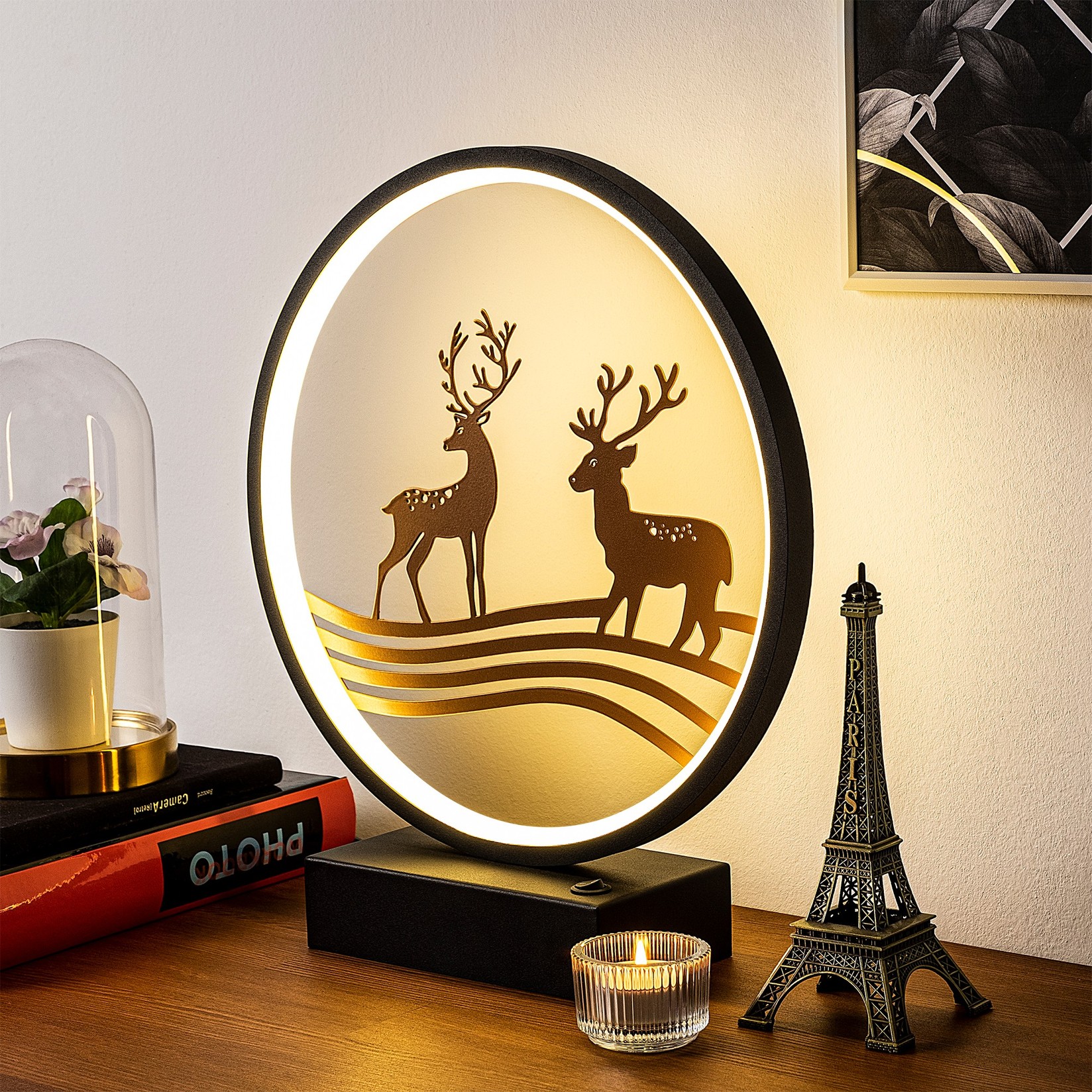 Opviq stolna lampa, crno-bakrena