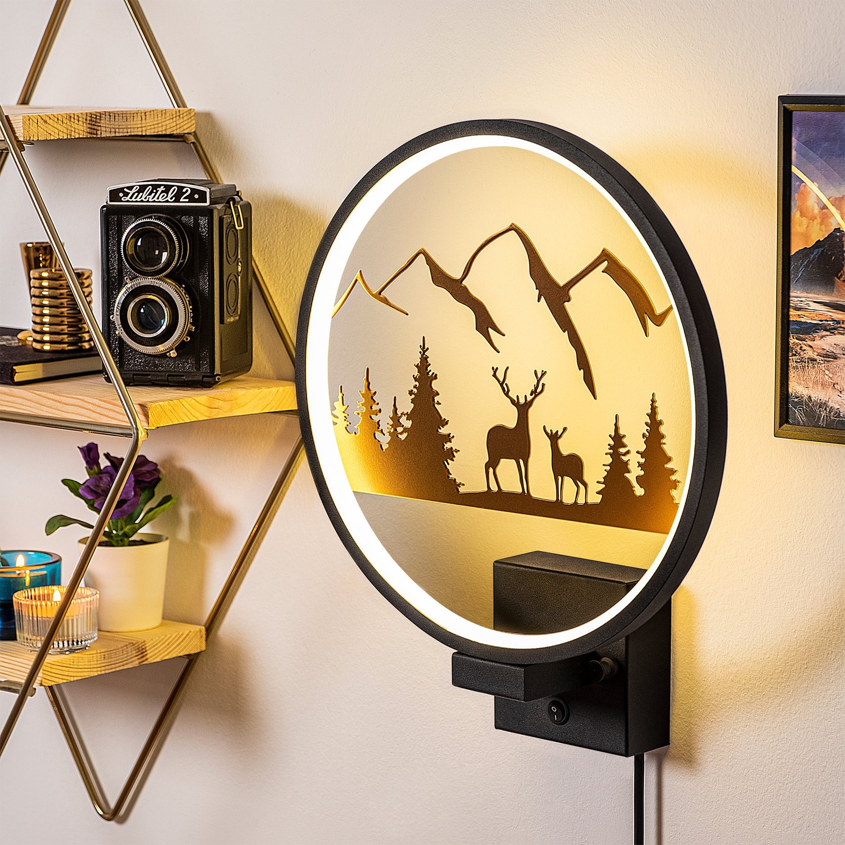 Opviq zidna lampa, crno-bakrena