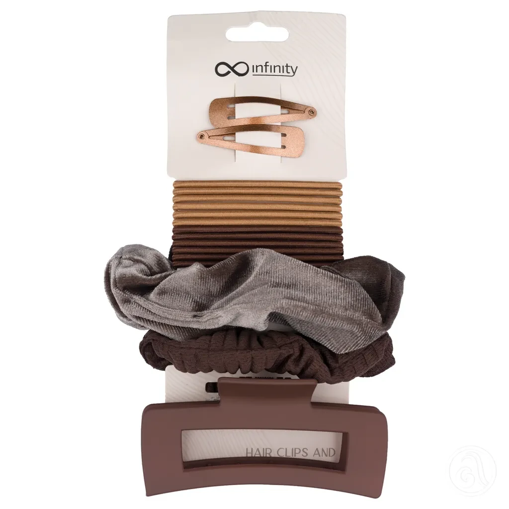 Infinity Set šnala i gumica za kosu, Braon