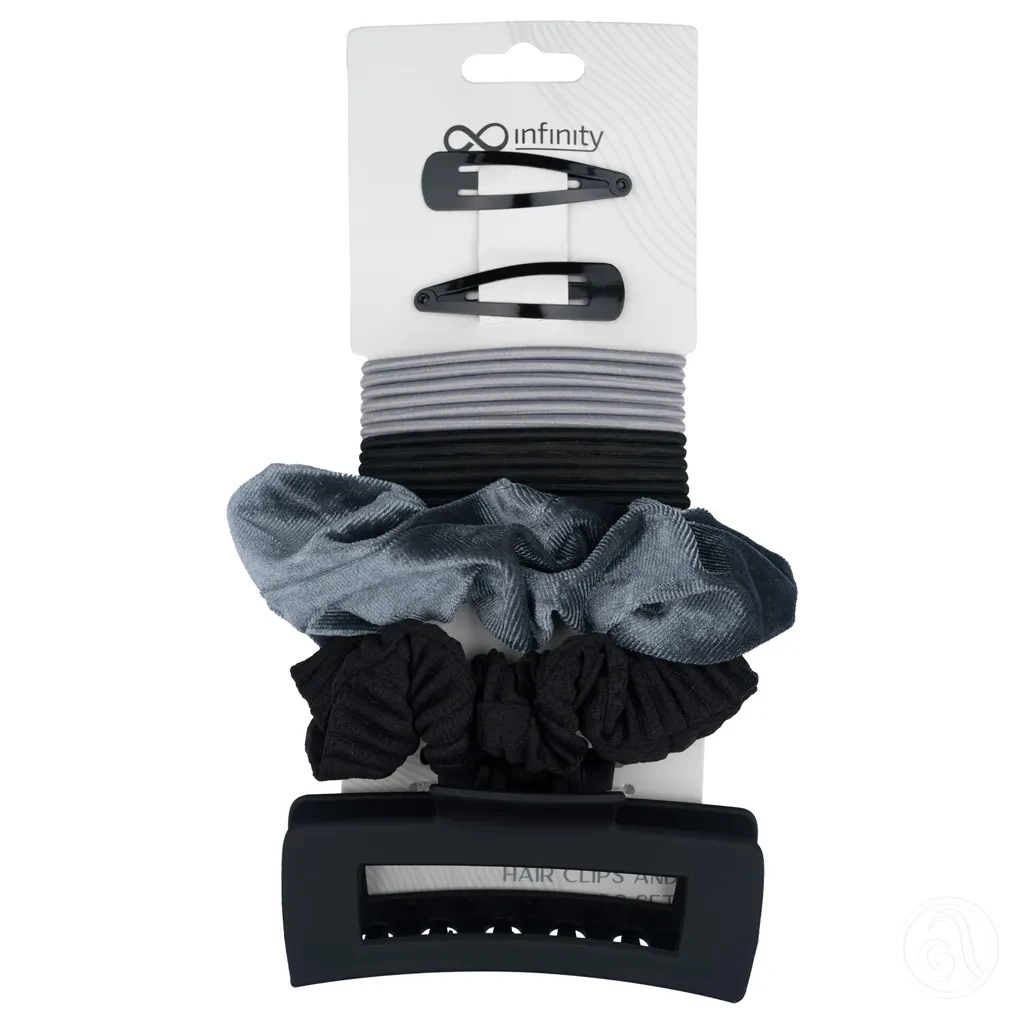 Infinity Set šnala i gumica za kosu, Crna