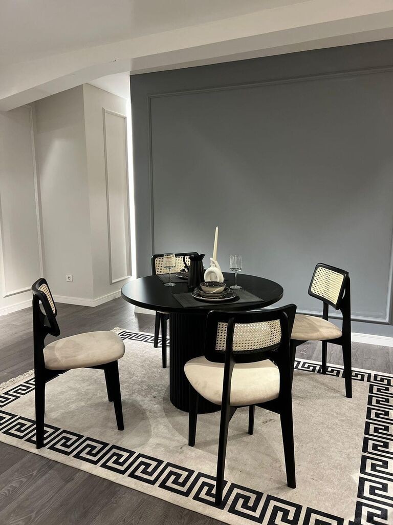 Hanah Home Trpezarijski sto i stolice Bell, 100x75x100 cm, 4 stolice, Crno-bijela