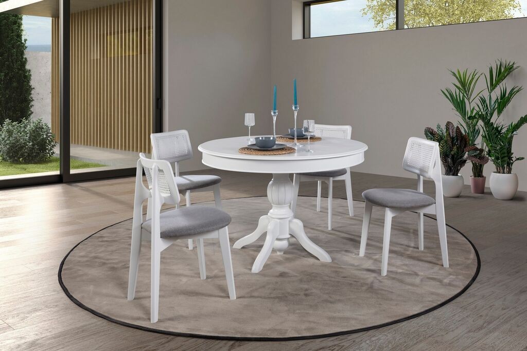 Hanah Home Rastegljivi trpezarijski sto i stolice Albero153, 118-158 cm, 4 stolice, Bijela