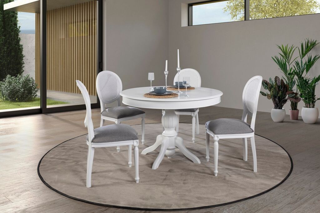 Hanah Home Rasklopivi trpezarijski sto i stolice Albero151, 118-158 cm, 4 stolice, Bijela