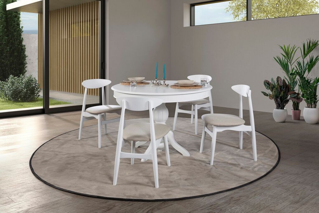 Hanah Home Rasklopivi trpezarijski sto i stolice Albero152, 118-158 cm, 4 stolice, Bijela