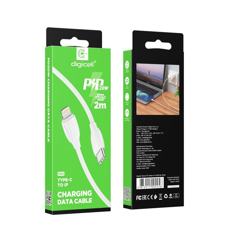 Digicell Victory PD kabl to Lightning 20W 2m, Crni