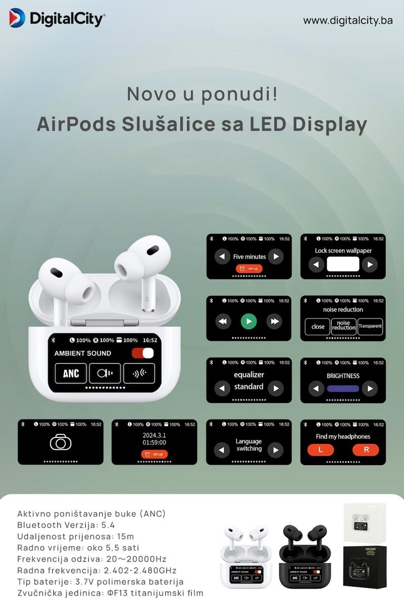 AirPods Slušalice sa LED Display, Crne
