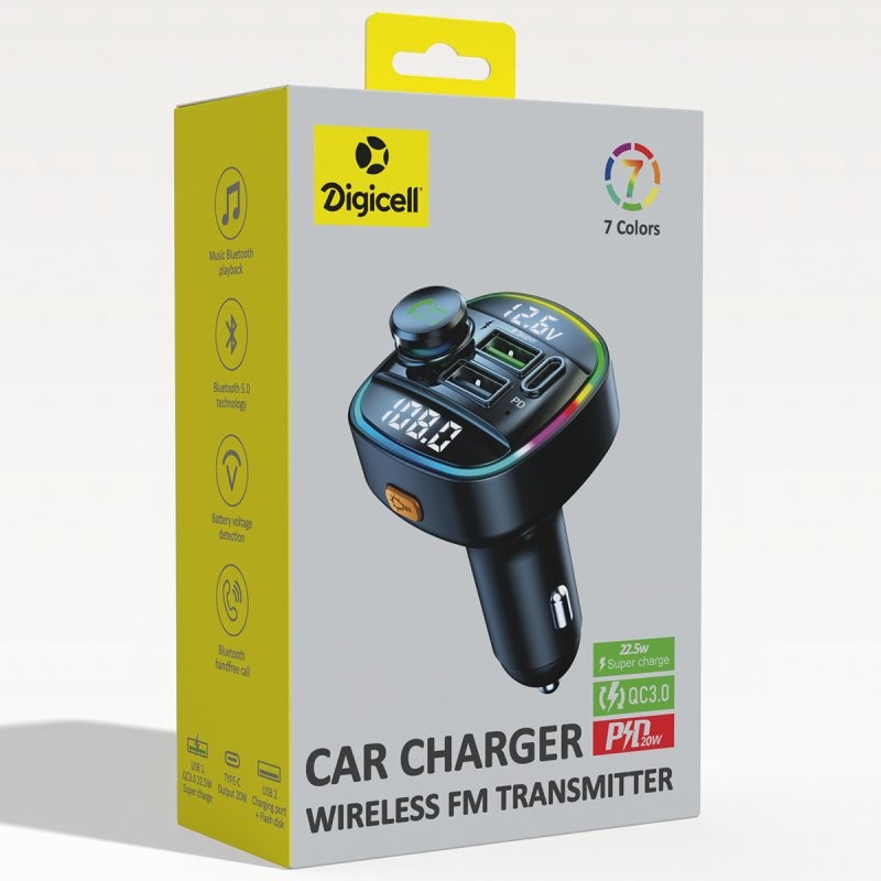 Digicell Bežični auto punjač FM prenosnil FMT-DC20, Crni