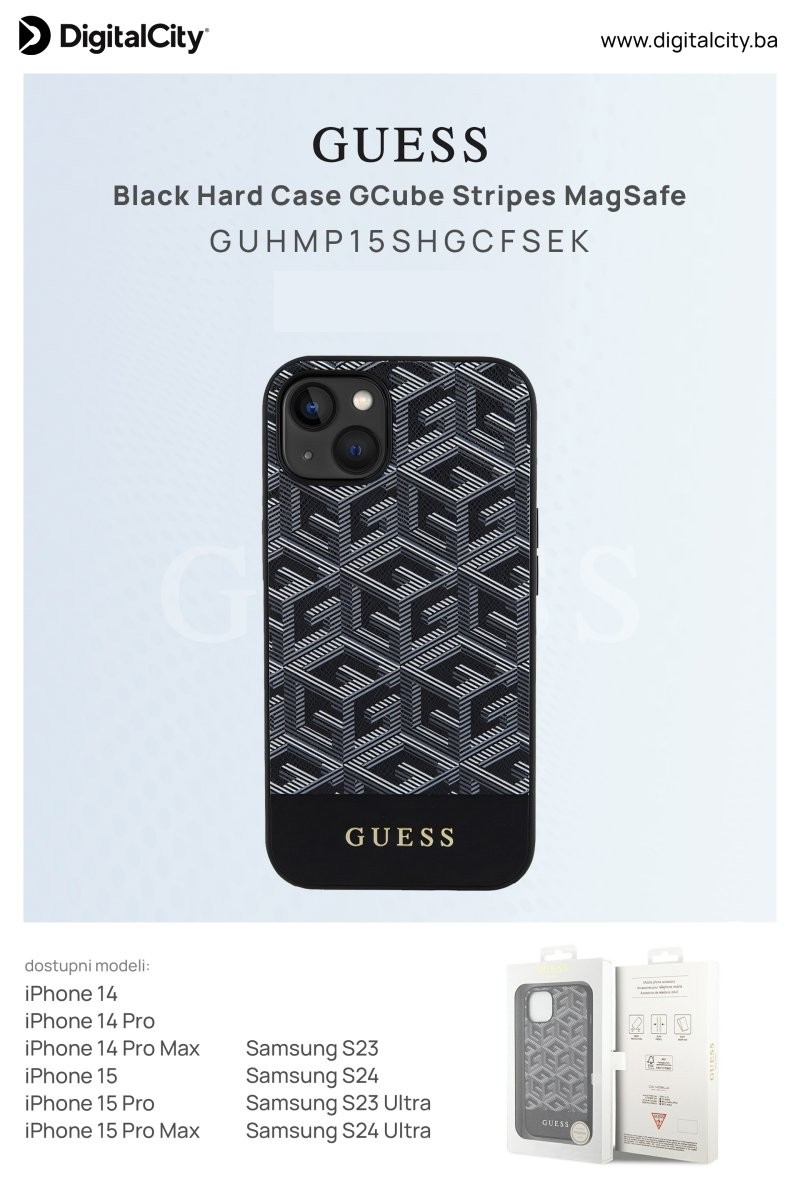 Guess Maska sa GCube prugama MagSafe za iPhone 15 Pro, Crna