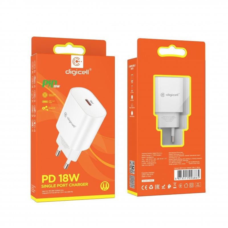 Digicell Naponski adapter 18W  USB-C, Bijeli
