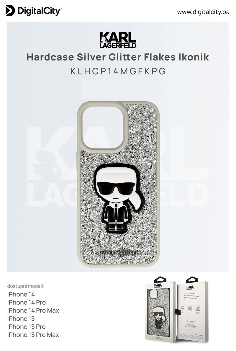 Karl Lagerfeld Maska sa šljokicama Ikonik za Samsung S23, Srebrna