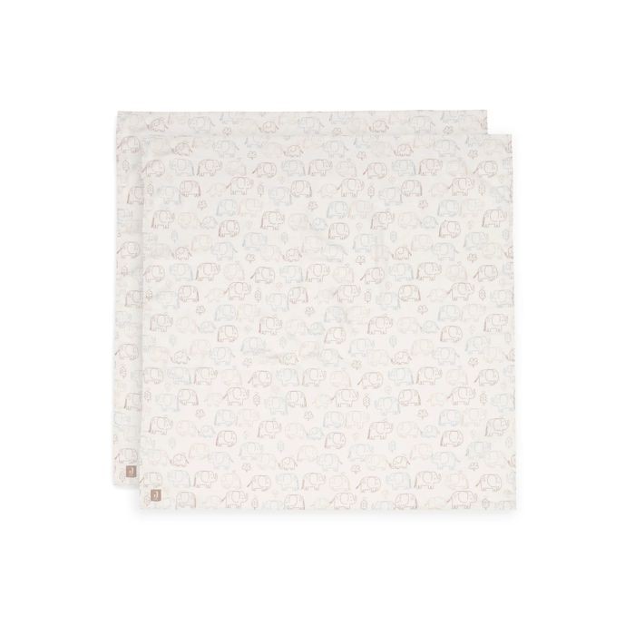 Jollein Set od 2 muslin pelene za povijanje Elephant Tales, Bijele