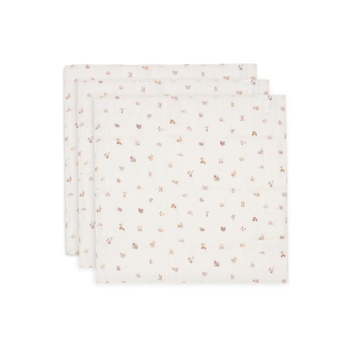 Jollein Set od 3 muslin pelene Animal Friends, Bijele