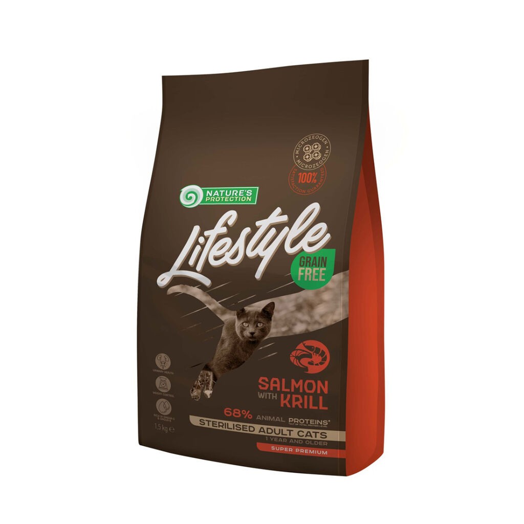 Nature's Protection Hrana za mačke Lifestyle Sterilised, Losos i Račići, 1.5 kg