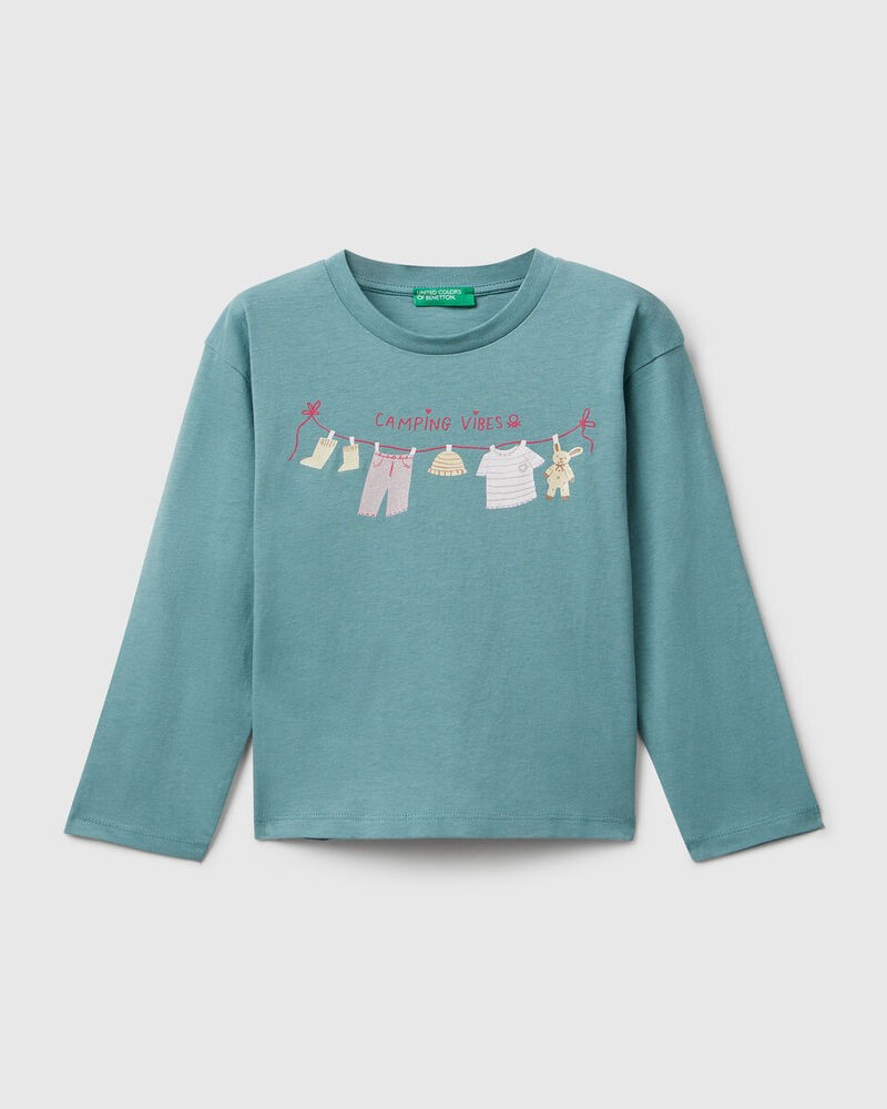 Benetton Majica dugih rukava za djevojčice 35RYG10K7P-33K-82, Zelena