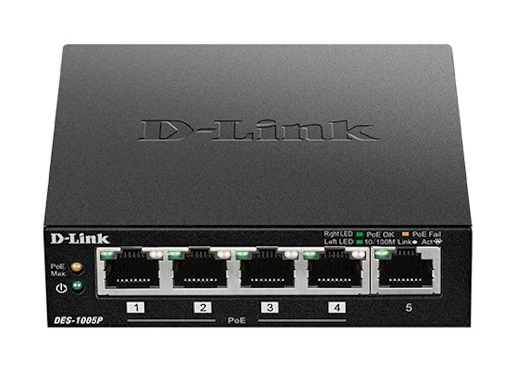 D-Link Switch, 5 Portova, PoE, Crni