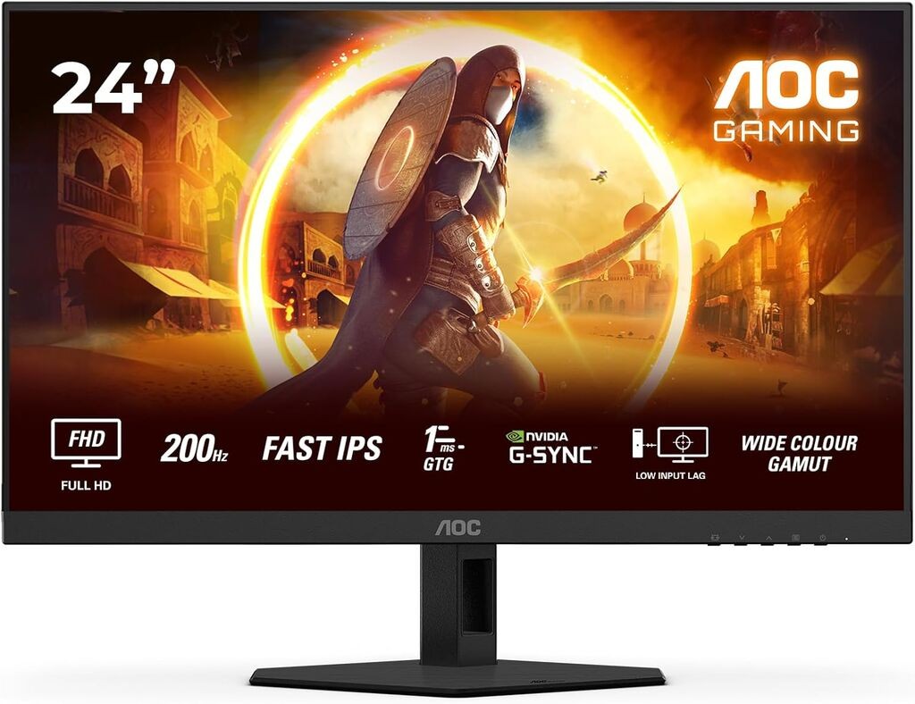 AOC gejmerski monitor 24G4HRE 23.8", IPS, 1920x1080, 200Hz, 1ms GtG, HDMIx2, DP, Gsync, freesync, zvučnici, crni