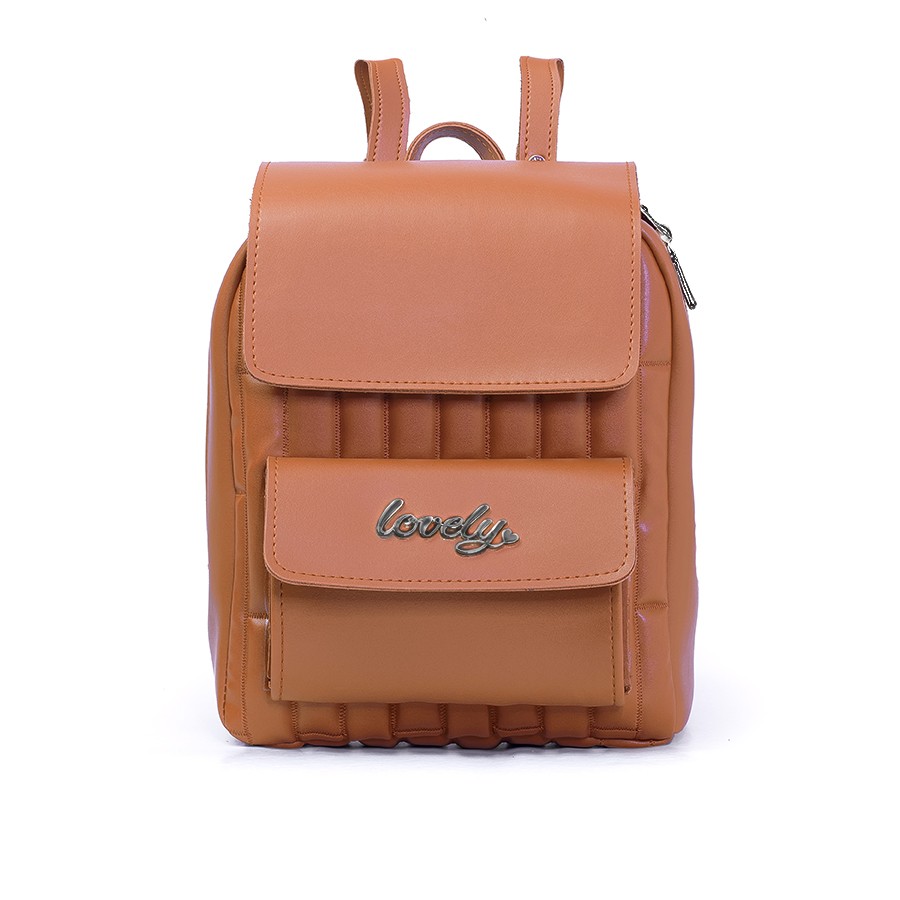 Lovely Bag Bruna - Svijetlo Smeđi Ruksak, Crni Metal