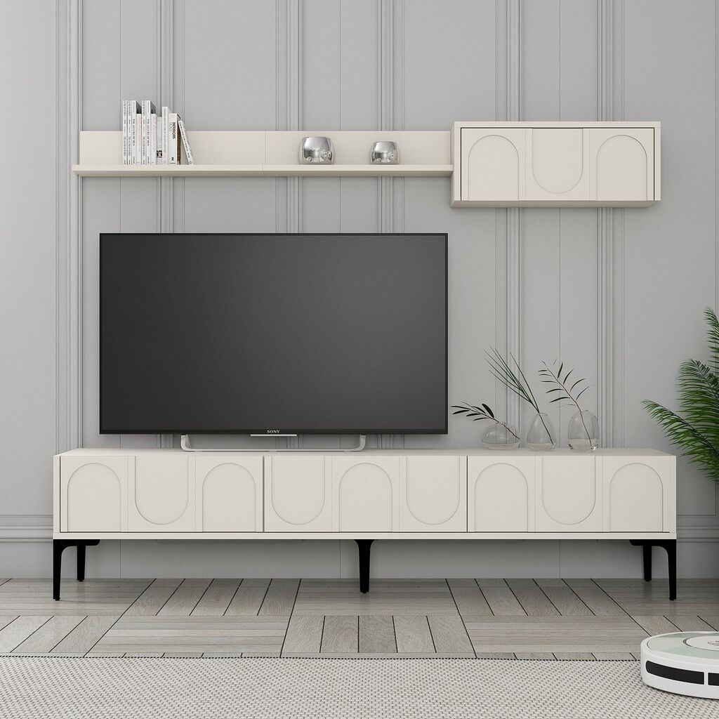 Hanah Home TV ormarić s policama Lyon 2, 180 cm, Krem-bijela