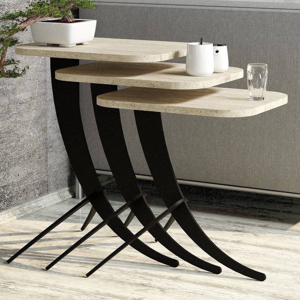 Hanah Home Pion set stolića za kavu s 3 komada, 35x60 cm, 3 dijela, krem ​​boja