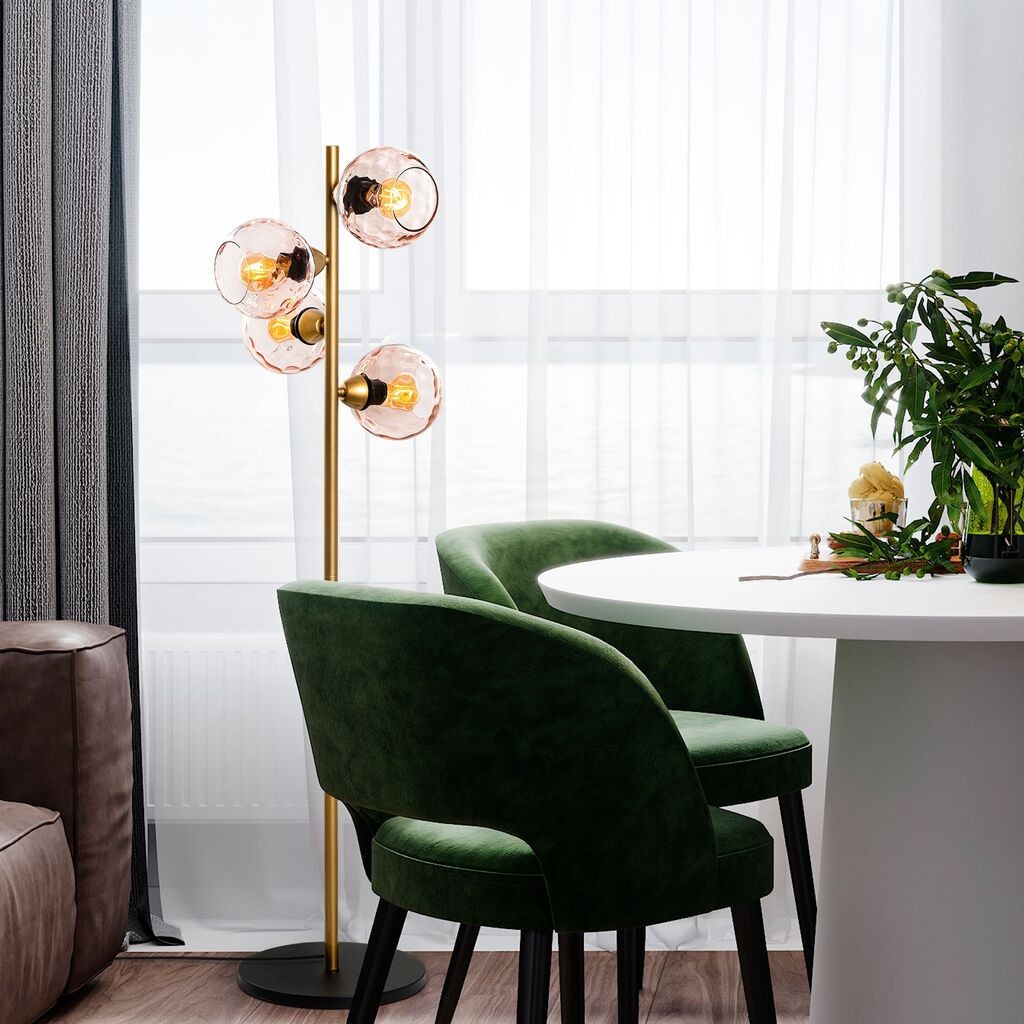 Opviq Podna lampa Benek-15-14543, 36x36x135 cm, IP20, Zlatno-roza boja