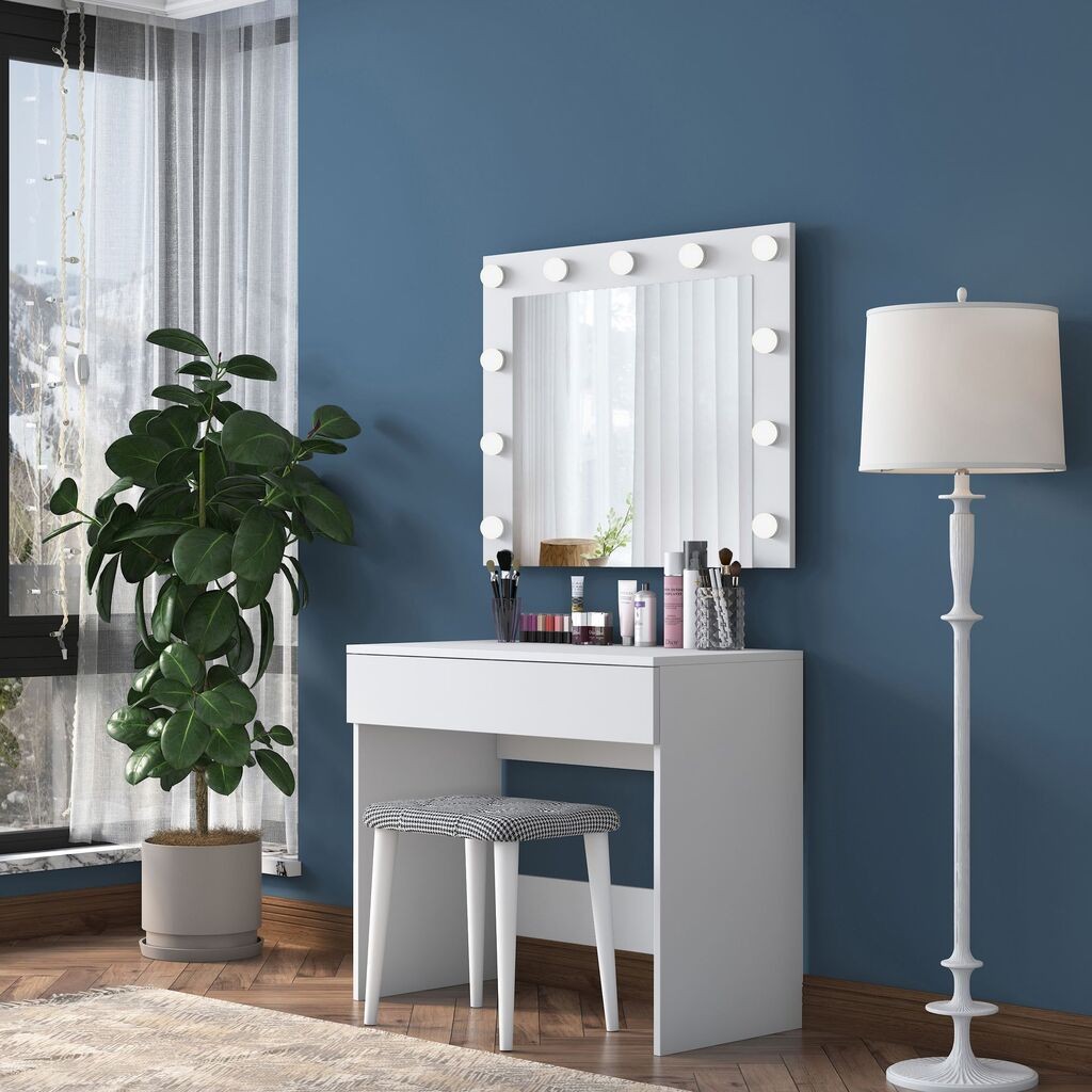 Hanah Home Stol za šminkanje sa stolicom BJ121 - 2934, 90x76.8x45, Bijela