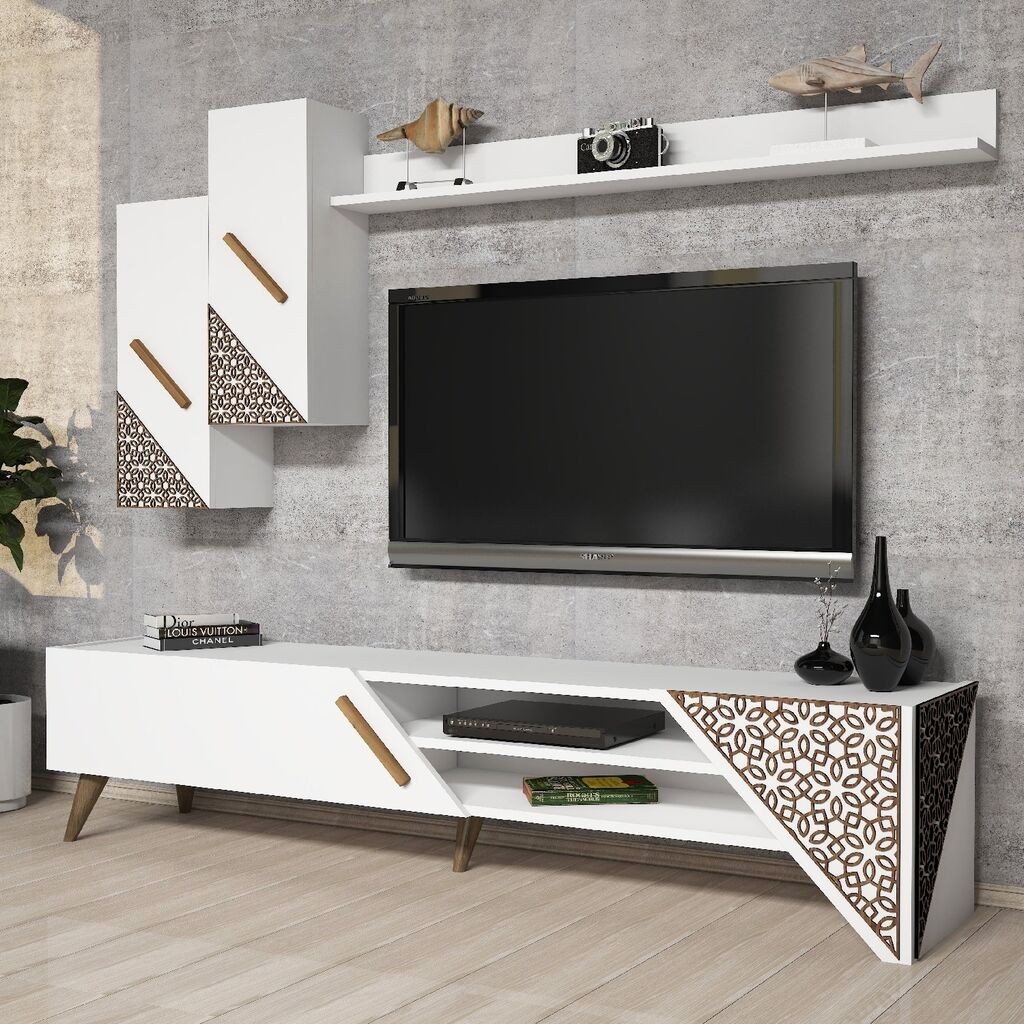 Hanah Home TV ormarić s policama od berila, 180x40x37 cm, bijela