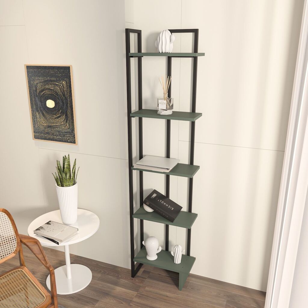 Hanah Home Bookshelf Alice, 36,4x180x19,6 cm, Crno-maslinasta