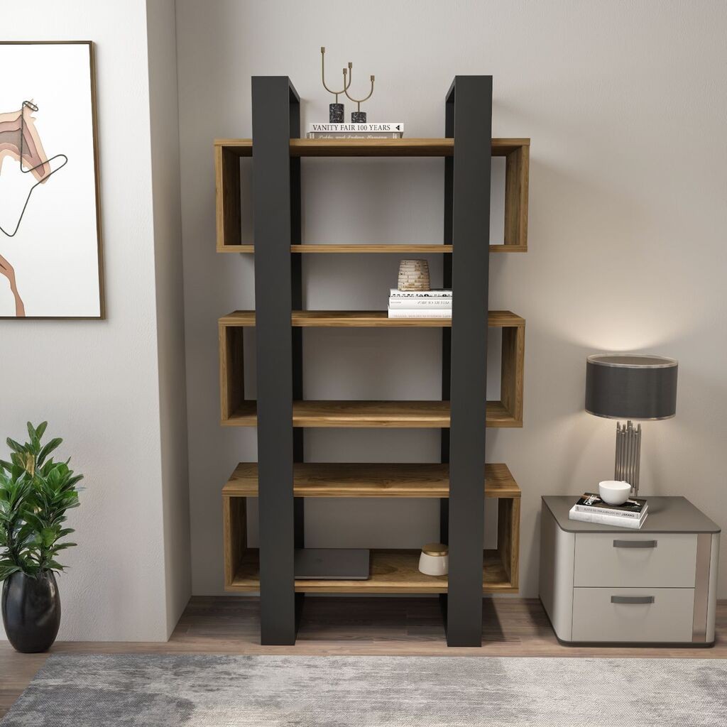 Hanah Home Bookshelf Reina, 80x150x29,5 cm, Orah-antracit