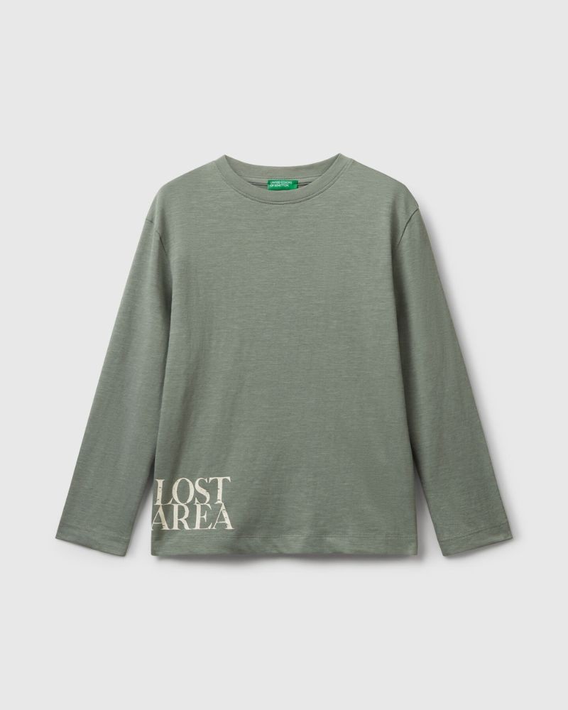 Benetton Majica dugih rukava za dječake 3TAMC10PVG-0Y6-EL, Maslinasta