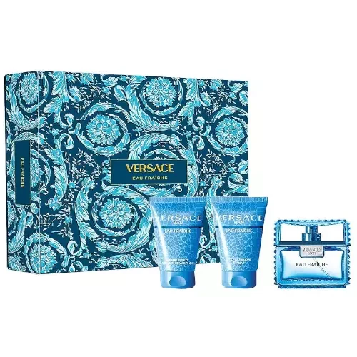 Versace Set muški parfem losion i gel za tuširanje Eau fraiche, 50+50+50 ml, Plavi
