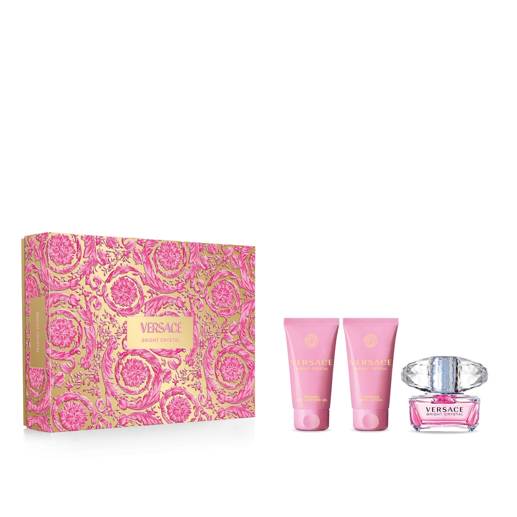 Versace Set ženski parfem losion i gel za tuširanje Bright crystal, 50+50+50 ml, Roze
