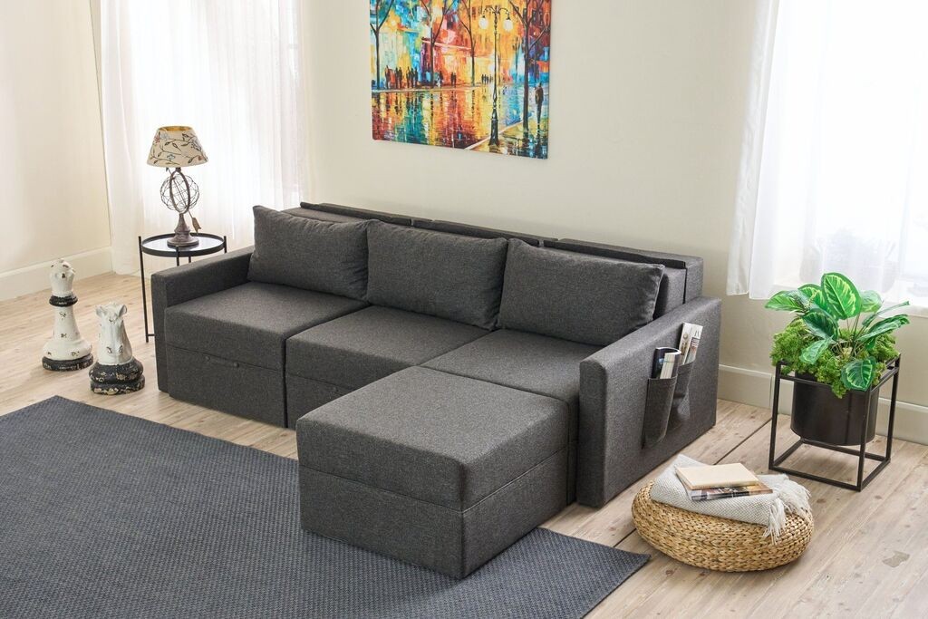 Atelier del Sofa Ugaona sofa na razvlačenje Saros, 230x72x110 cm, Tamno siva