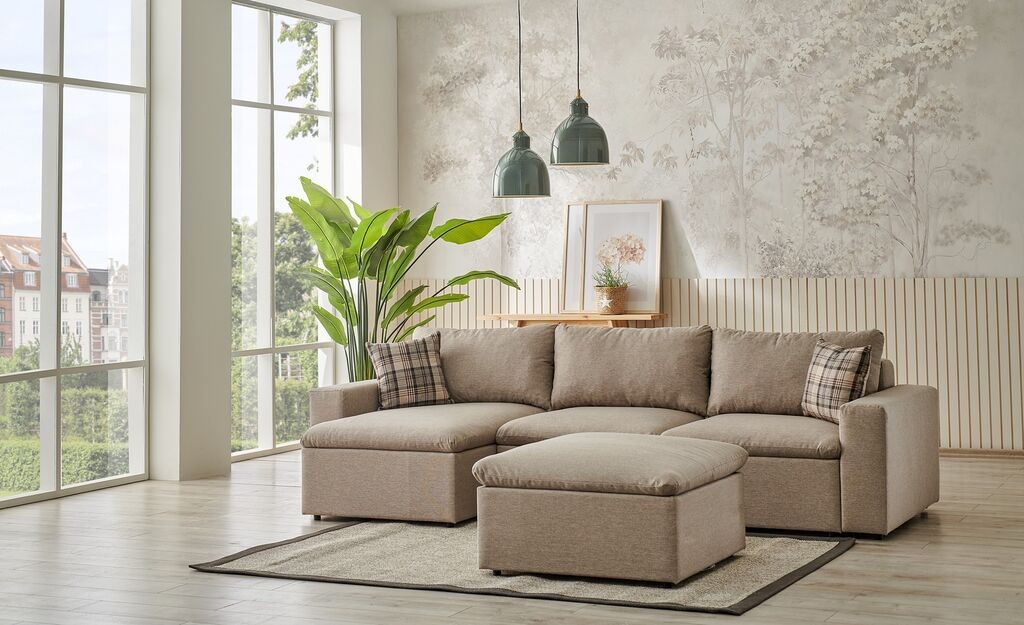 Atelier del Sofa Ugaona garnitura Flov, 145x290x67 cm, krem