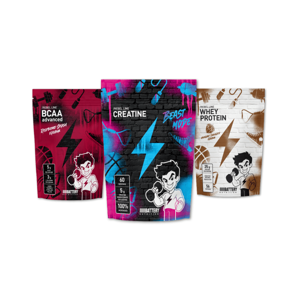 Battery Paket za ozbiljne rezultate Rebel, Whey Protein, Kreatin, BCAA, 1380g