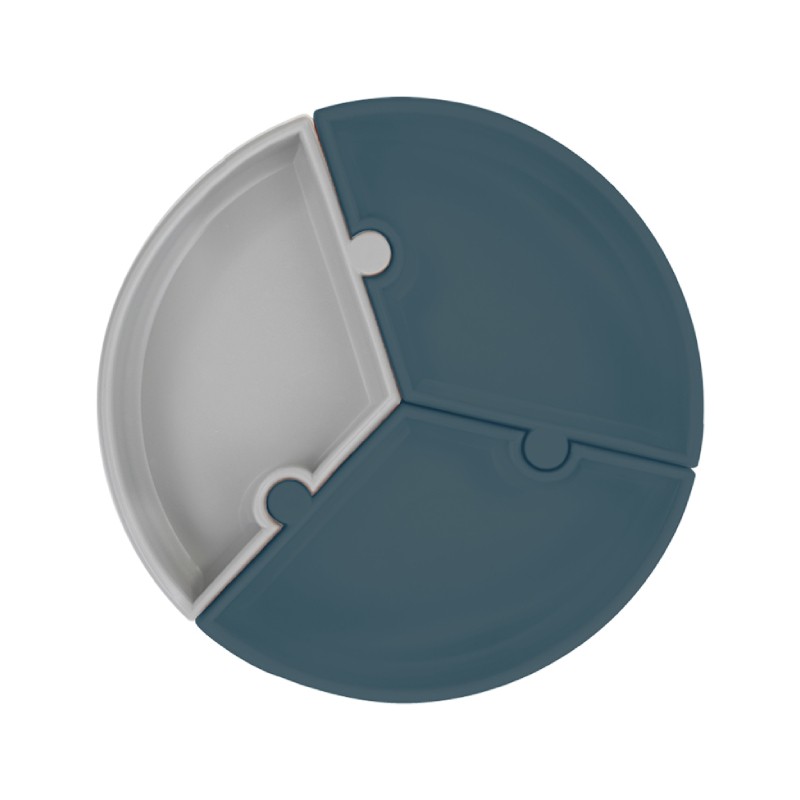 MINIKOIOI Silikonski tanjir Puzzle Deep Blue/Powder Grey
