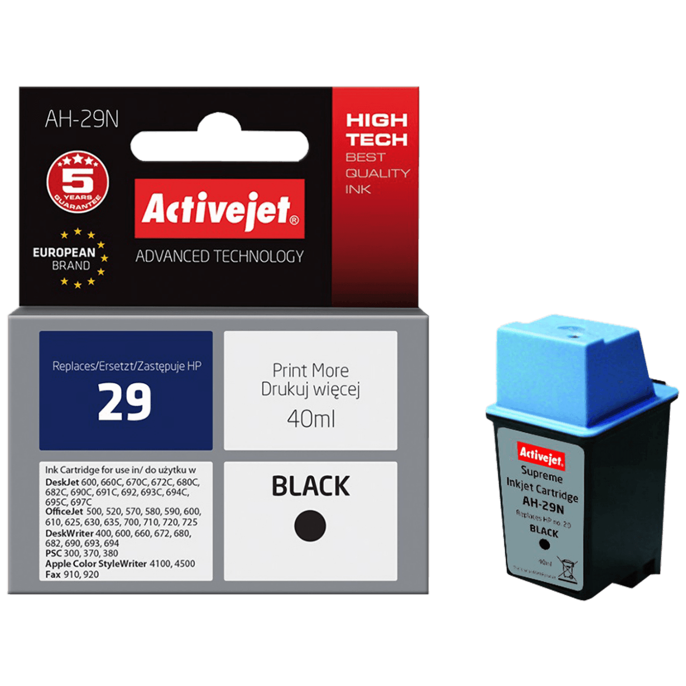 ACTIVEJET Tinta za printer HP 29 51629A AH-29N, 40ml, Crna