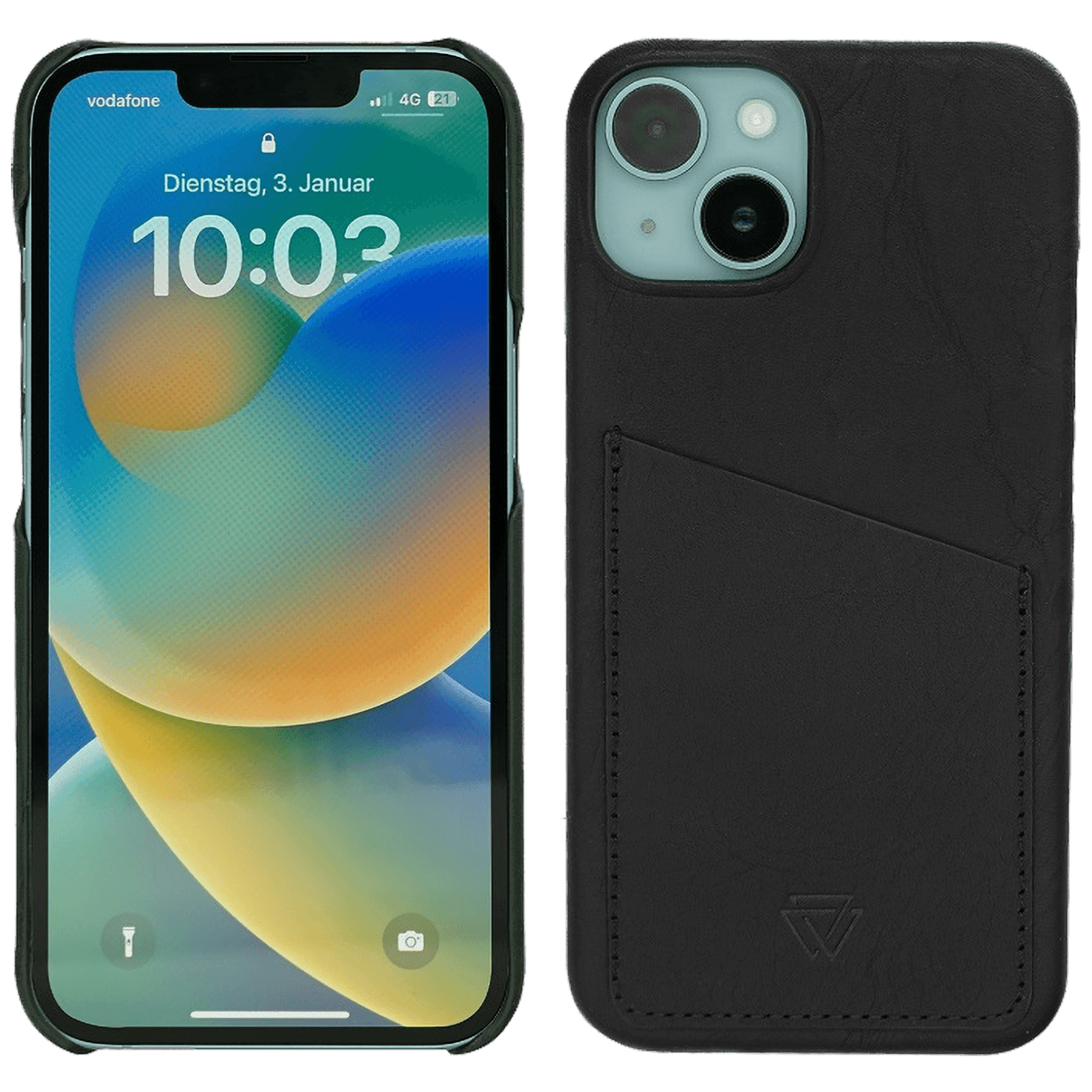 WACHIKOPA Maska za iPhone 14, Držač za kartice, Koža, Crna